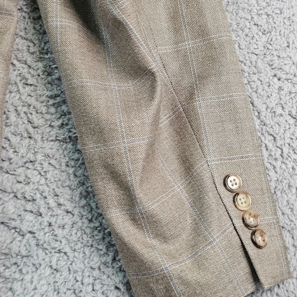 Lauren Ralph Lauren Sport Coat Mens 48R Beige Plaid Silk Wool Classic Fit Blazer